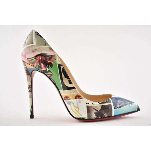 Christian Louboutin Pigalle Follies 100 Patent Collage Black Blue Heel Pump 37 - Picture 2 of 11